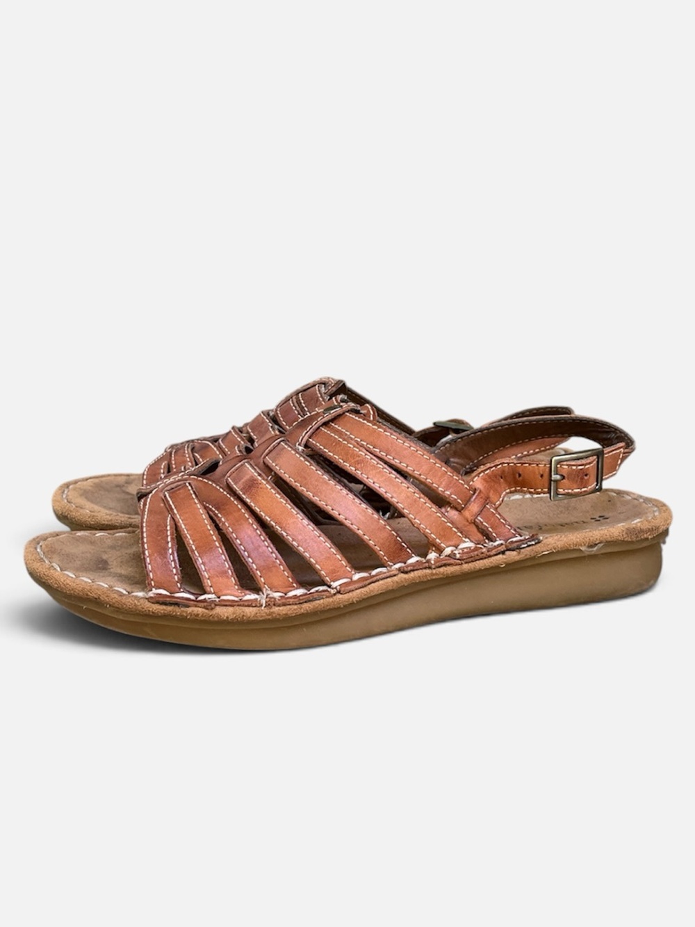 Naturalizer Leather Fisherman Style Open-toe Slingback Sandal in Cognac Sz